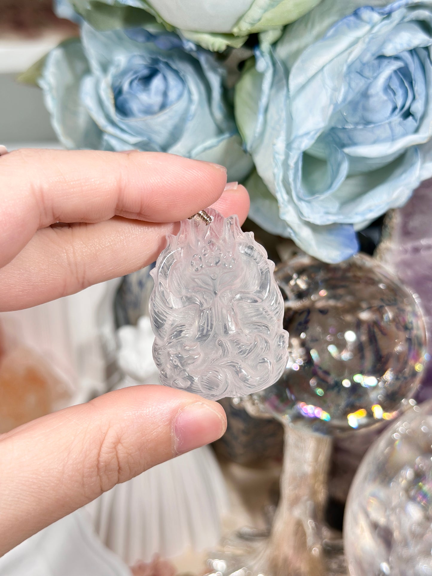 Pink quartz fox necklace