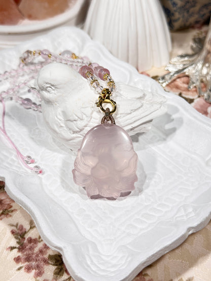 Pink quartz fox necklace