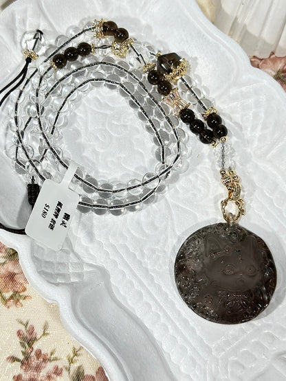 Ghost crystal engraved fox necklace