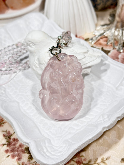 Pink quartz fox necklace