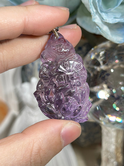 Amethyst Carved Fox Necklace Set