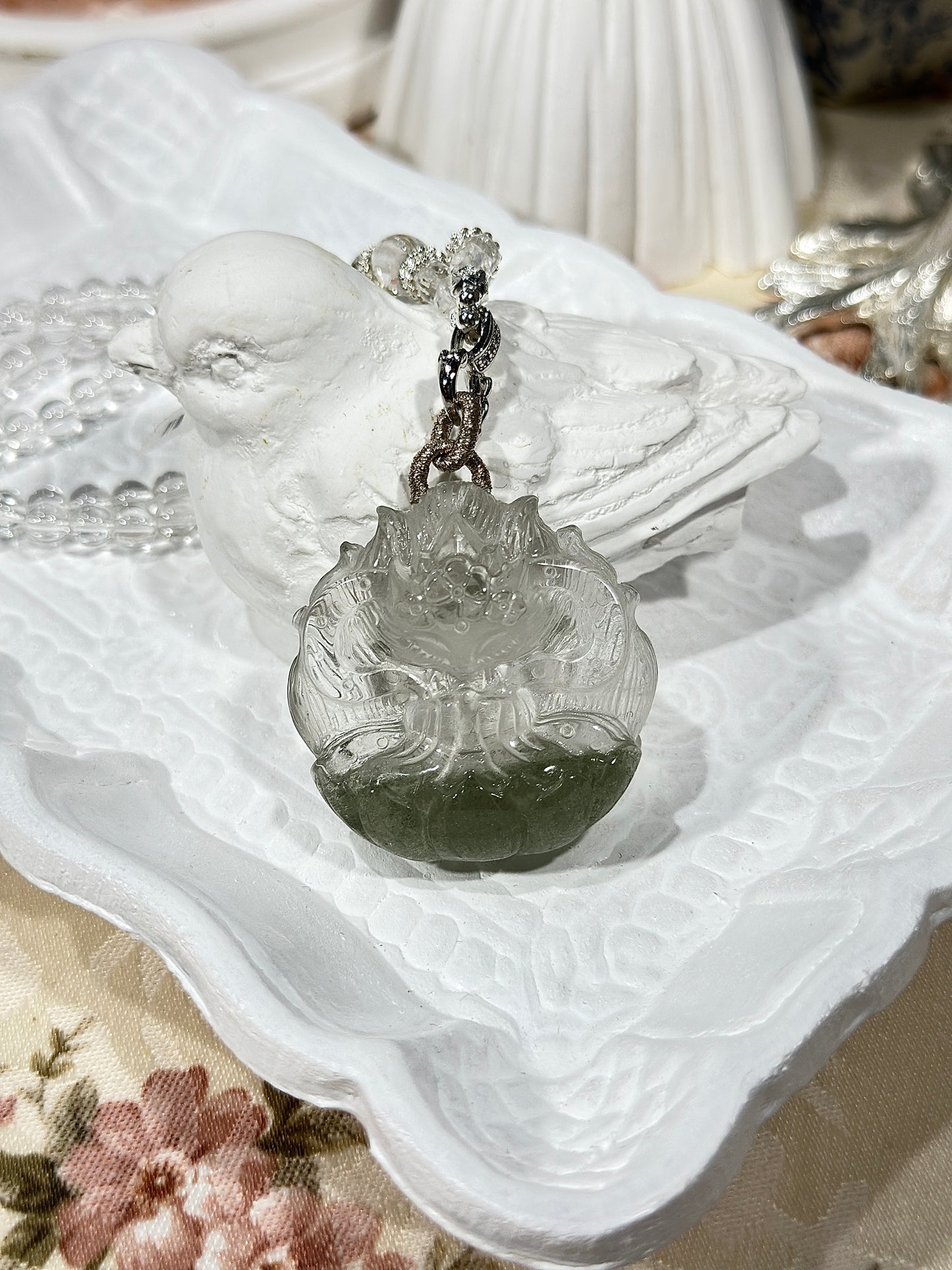 Green Ghost Fox Engraved Pendant