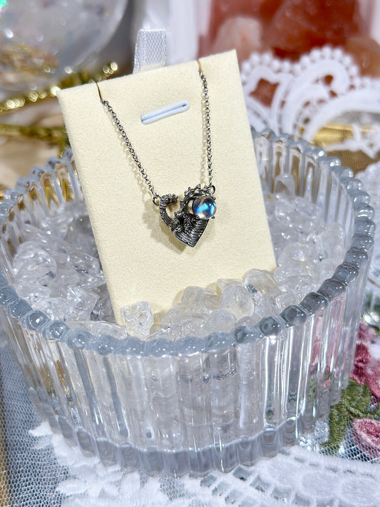 Gray Moonlight Love Wave Necklace S925 Silver