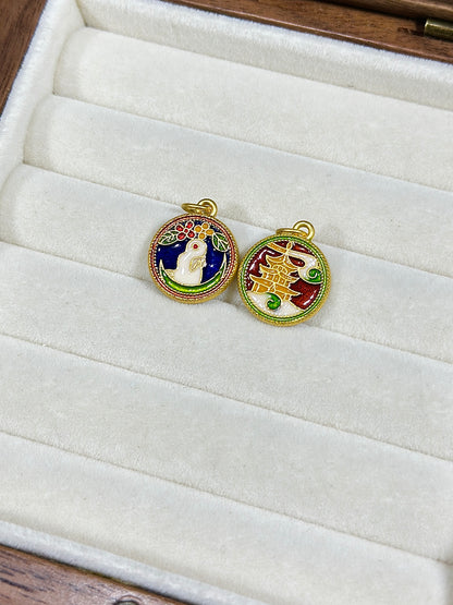 Red and blue rabbit double-sided round sign drip