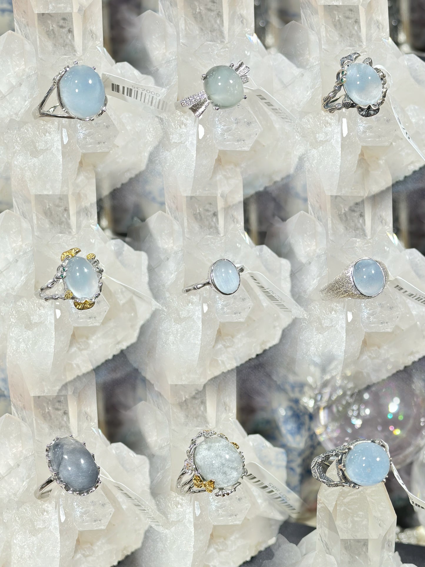 蓝兔毛水晶S925银戒指