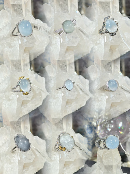 蓝兔毛水晶S925银戒指