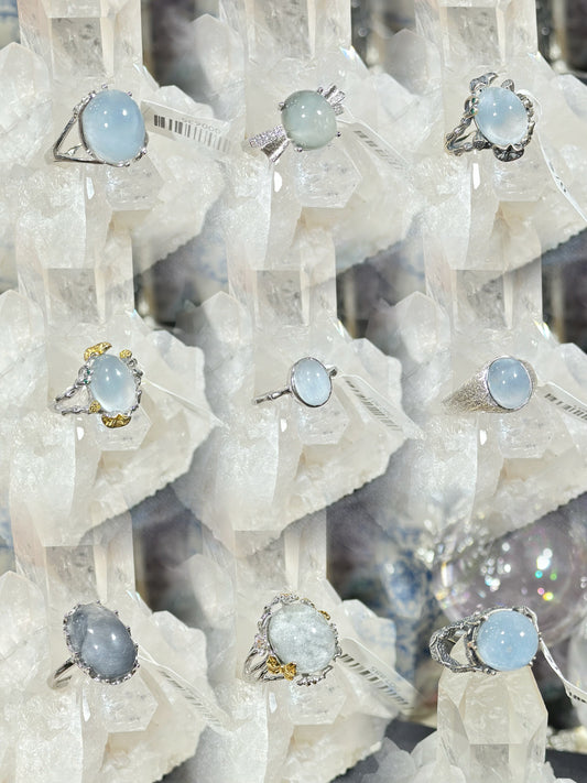 Blue rabbit fur crystal S925 silver ring