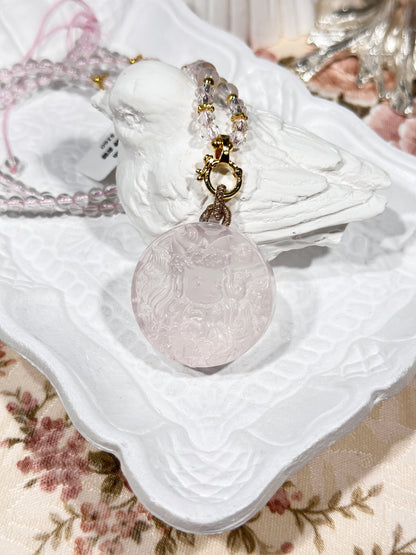 Pink quartz fox necklace