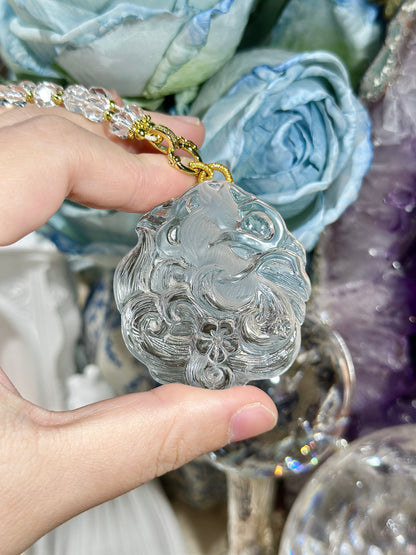 White crystal engraved fox necklace