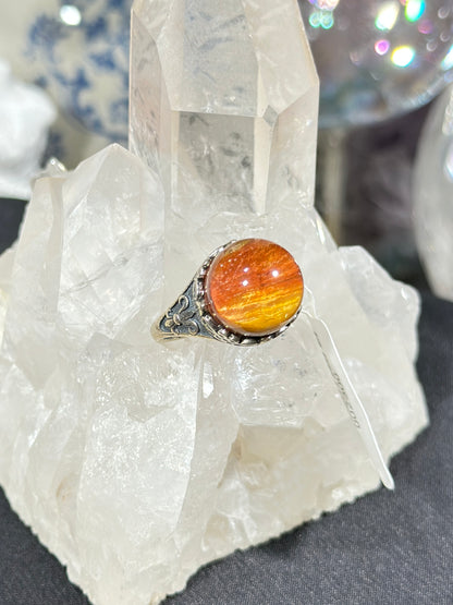 Pink rabbit fur crystal S925 silver ring