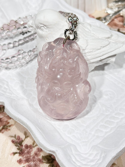 Pink quartz fox necklace