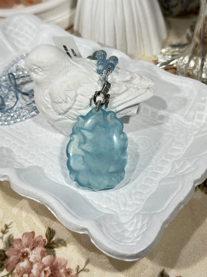 Aquamarine engraved fox necklace