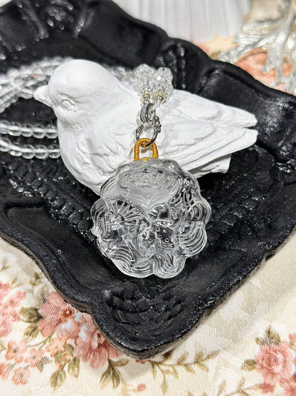 White crystal engraved fox necklace