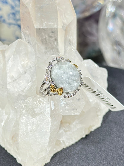 蓝兔毛水晶S925银戒指