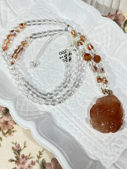 Red rabbit fur fox carved pendant