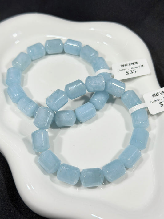 Starlight Aquamarine Barrel Beads