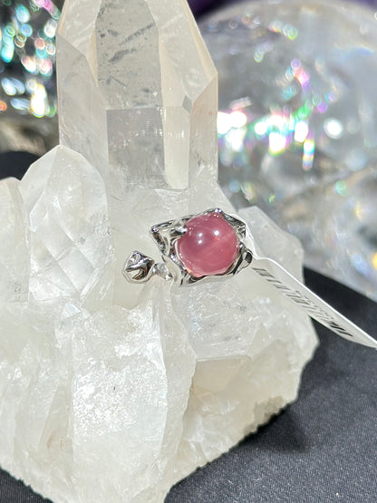 Purple Horse Pink Quartz S925 Silver Ring