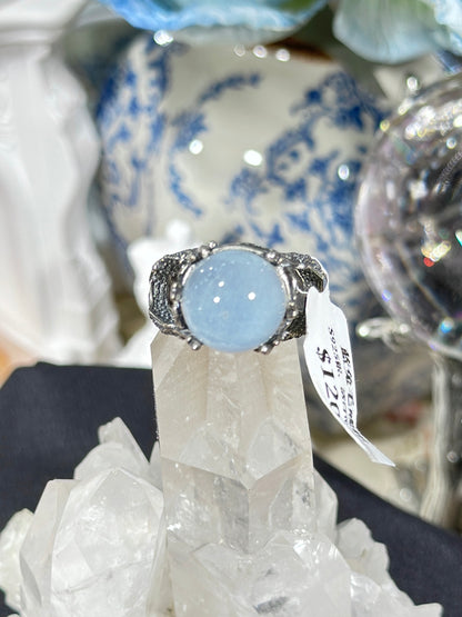 蓝兔毛水晶S925银戒指