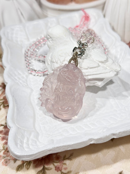 Pink quartz fox necklace