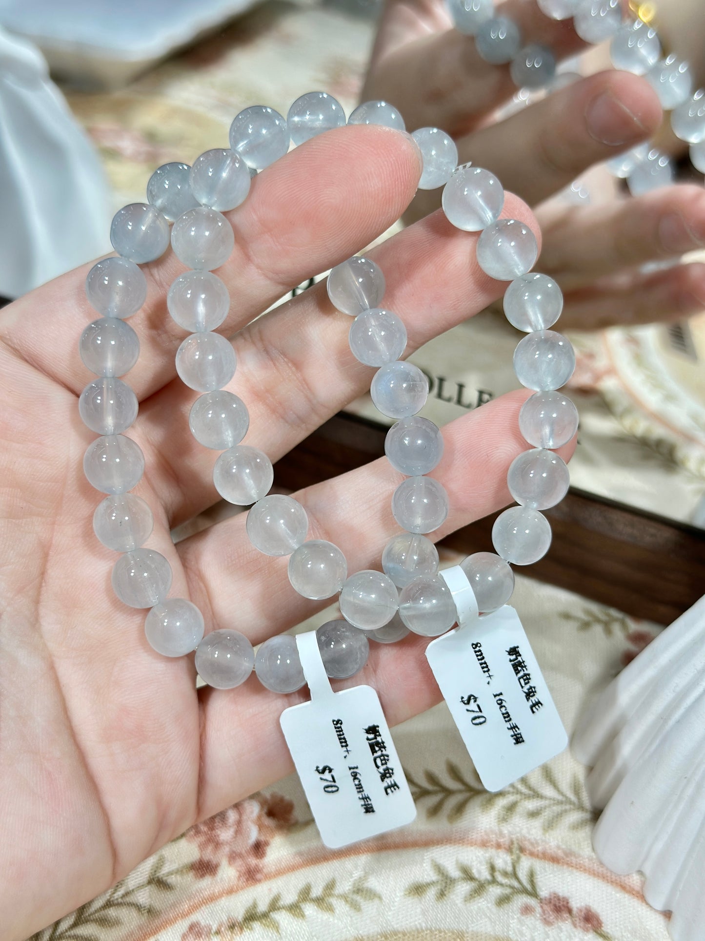 Cream blue rabbit fur