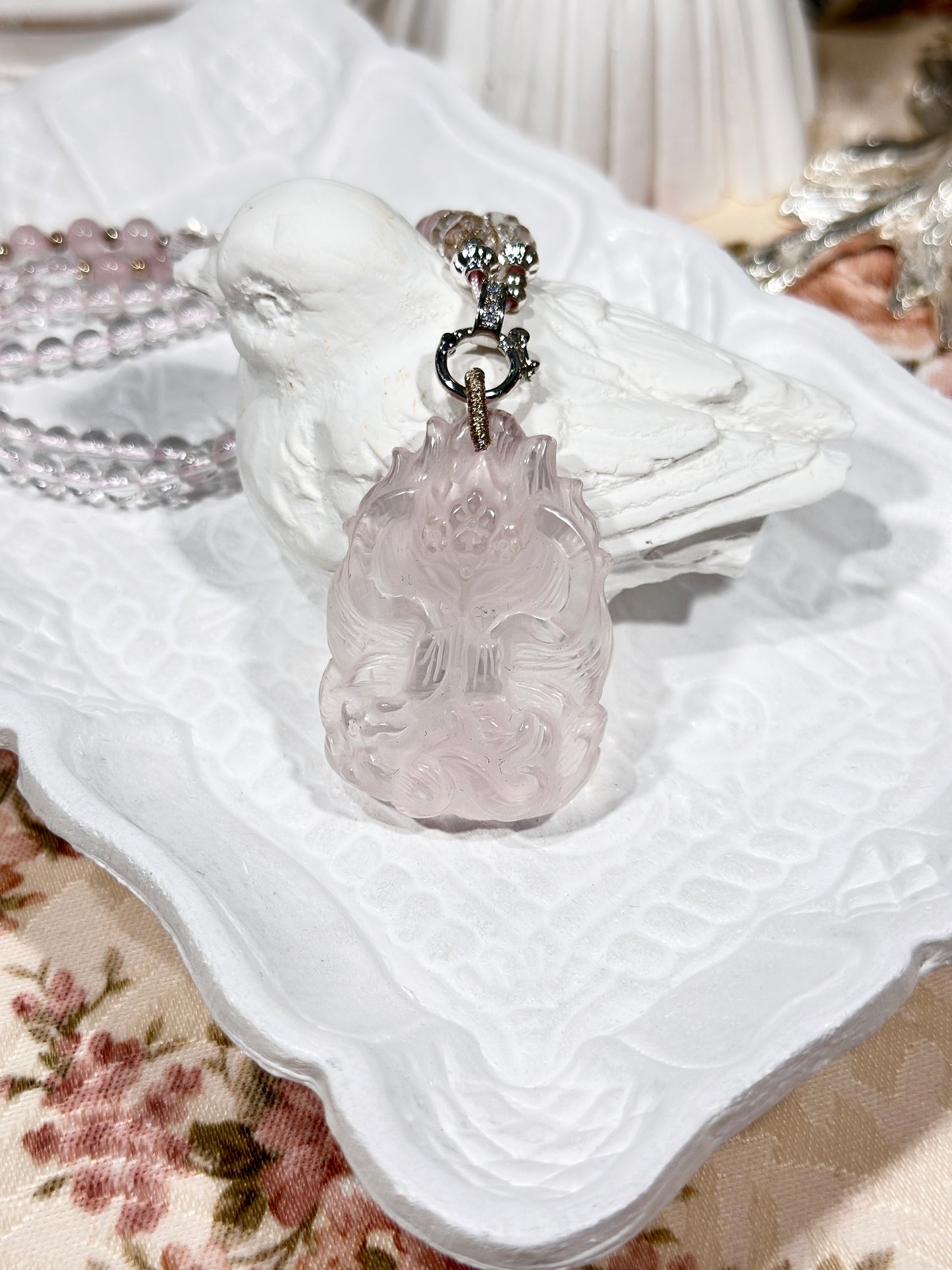 Pink quartz fox necklace