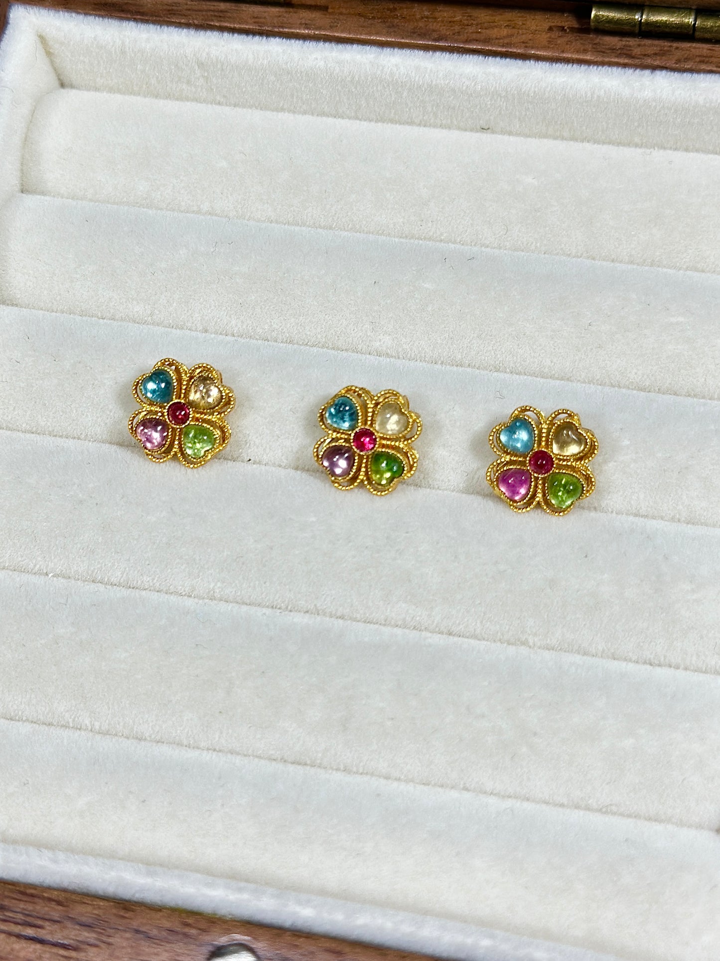 Tourmaline four-leaf clover spacer beads S925 silver