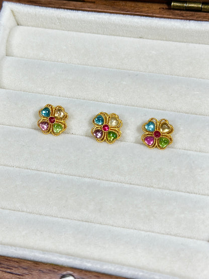 Tourmaline four-leaf clover spacer beads S925 silver