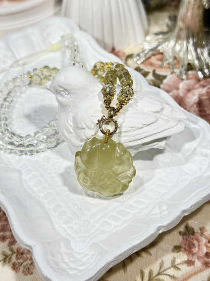 Lemon Citrine Carved Fox Necklace Set