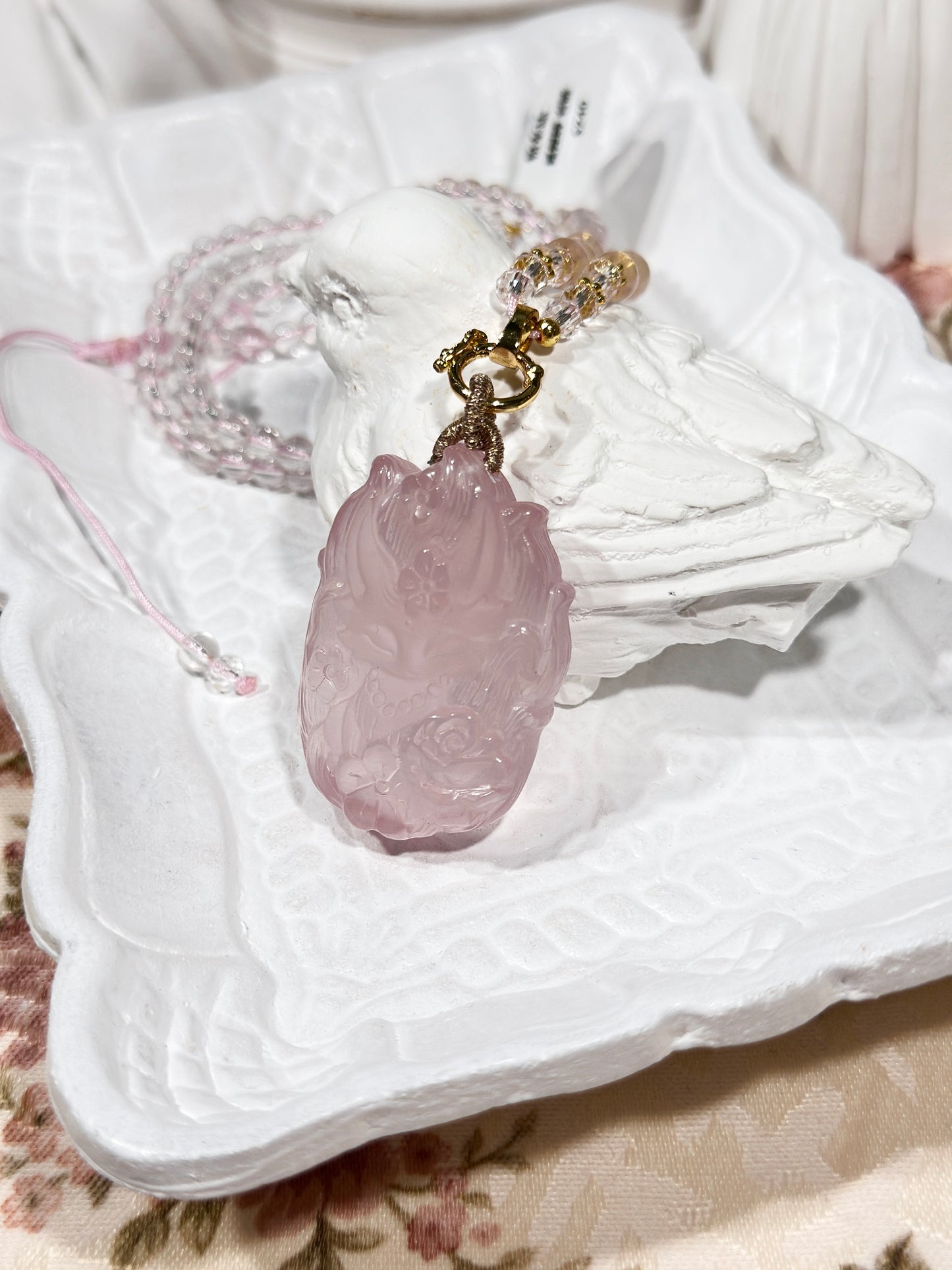 Pink quartz fox necklace