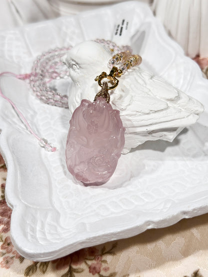 Pink quartz fox necklace