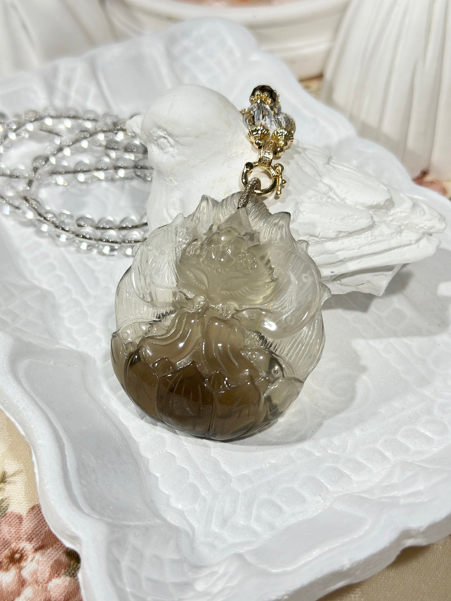 Tea crystal fox necklace