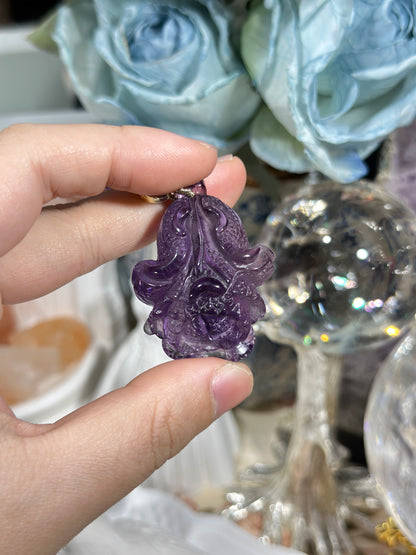 Amethyst carved cabbage necklace