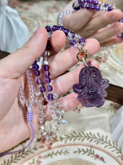 Amethyst carved cabbage necklace