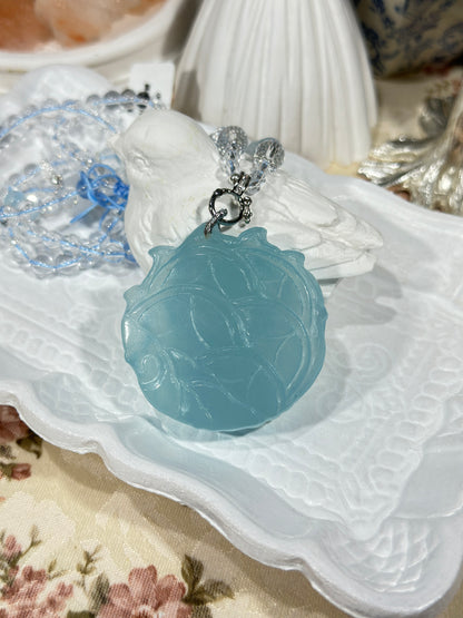 Aquamarine engraved fox necklace