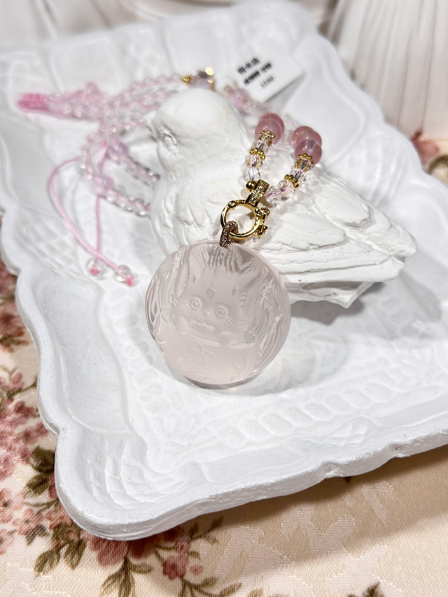 Pink quartz fox necklace