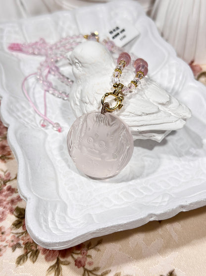 Pink quartz fox necklace