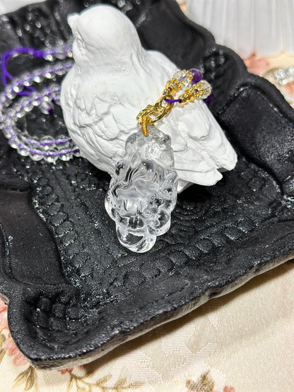 White crystal engraved fox necklace