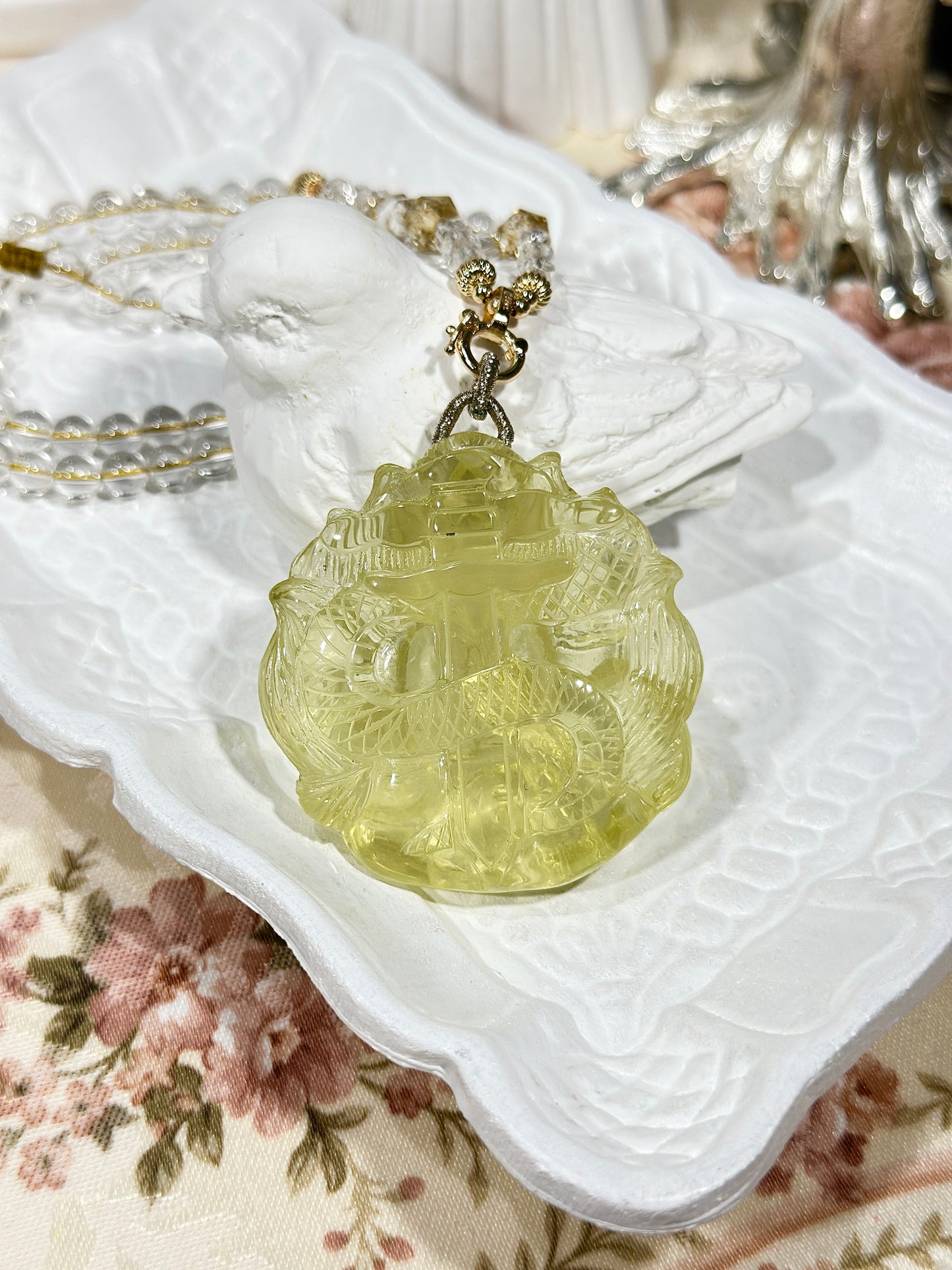 Lemon Citrine Carved Fox Necklace Set