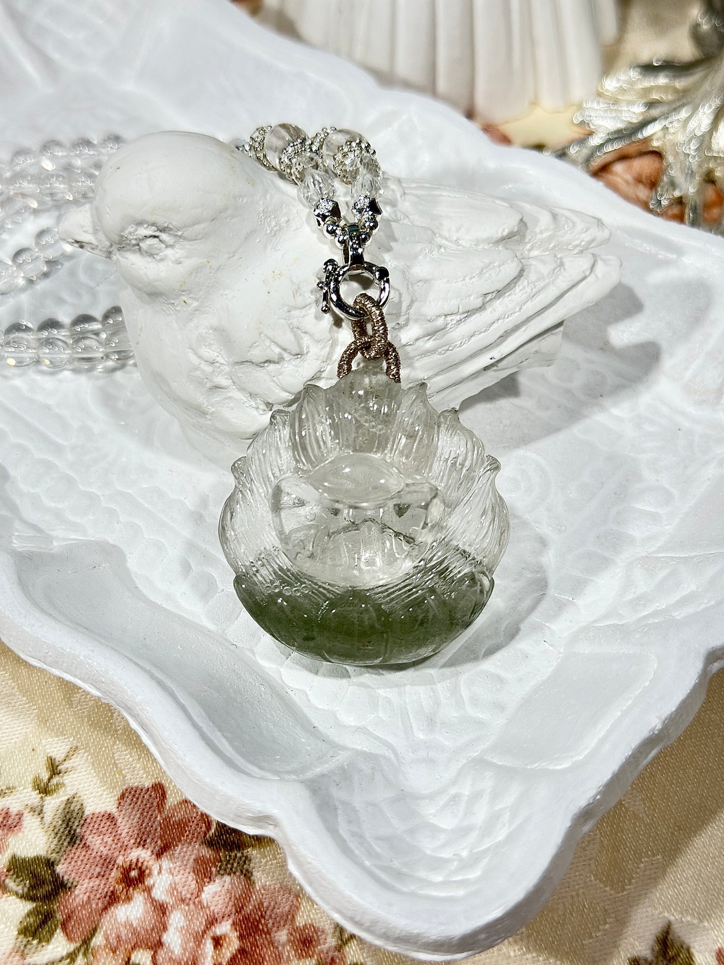 Green Ghost Fox Engraved Pendant