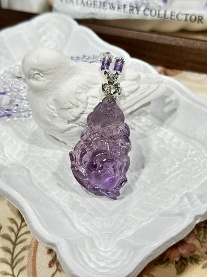 Amethyst Carved Fox Necklace Set