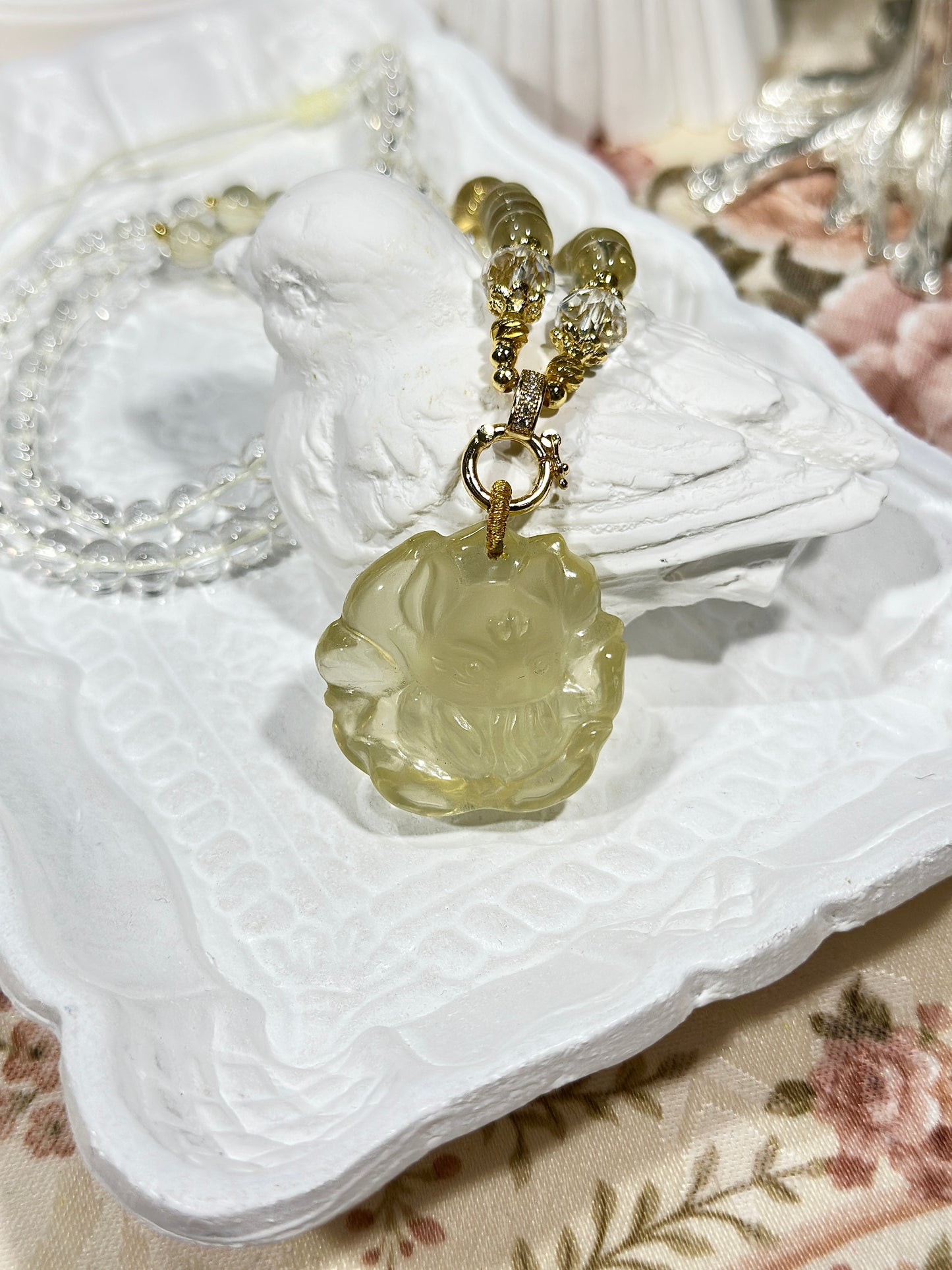 Lemon Citrine Carved Fox Necklace Set