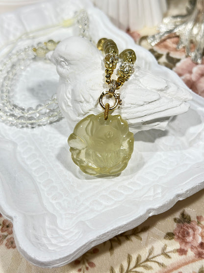 Lemon Citrine Carved Fox Necklace Set