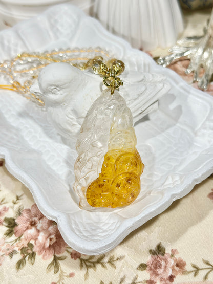 Yellow glue flower engraved fox brand necklace