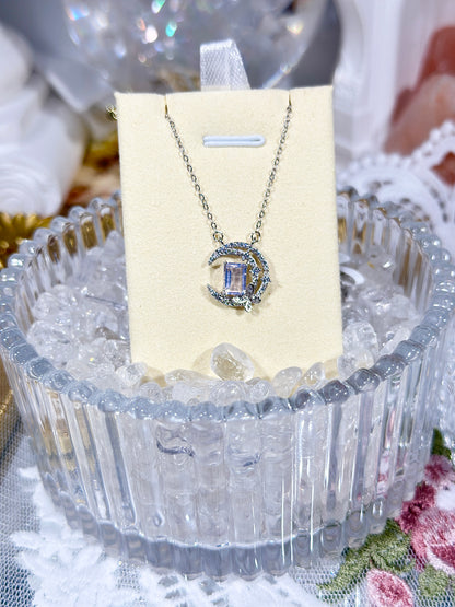 Purple Jade Crystal Moon Necklace S925 Silver