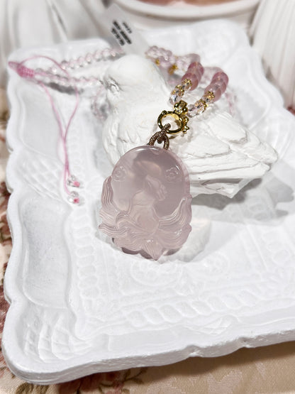 Pink quartz fox necklace