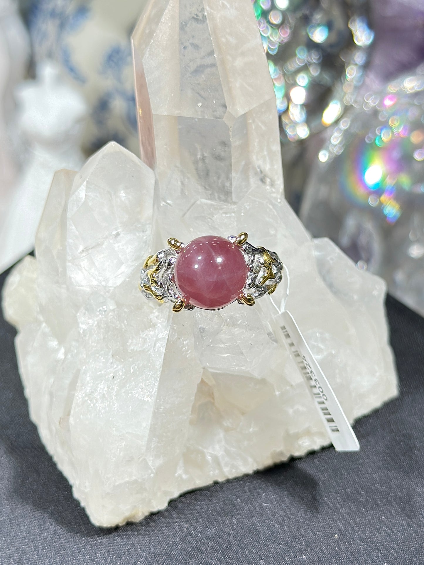Purple Horse Pink Quartz S925 Silver Ring