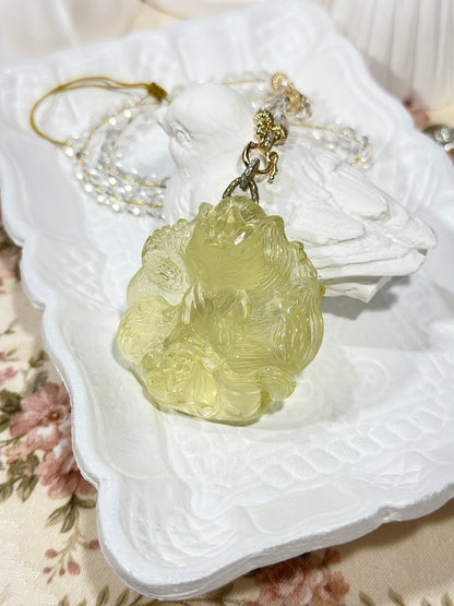 Lemon Citrine Carved Fox Necklace Set