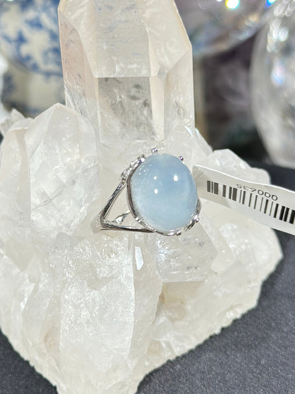 蓝兔毛水晶S925银戒指