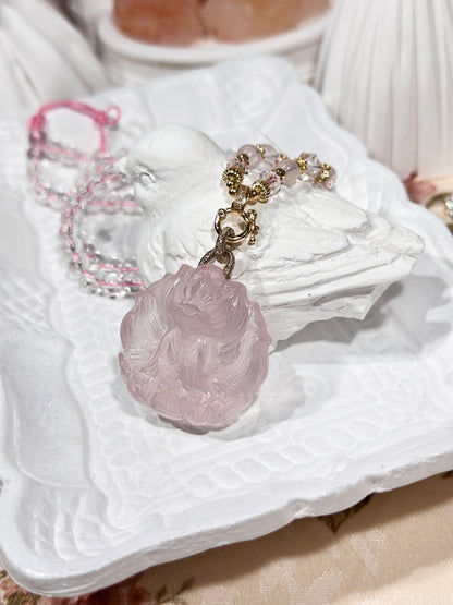 Pink quartz fox necklace