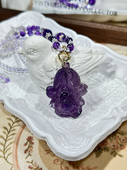 Amethyst carved cabbage necklace